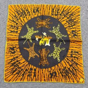VTG Tammis Keefe Handkerchief Orange Tiger Pelt Moose Square Hankie +Sticker Tag